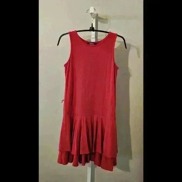 Stylish Polo Red Sleeveless Dress with Ruffled Hem - Picture 1 of 4